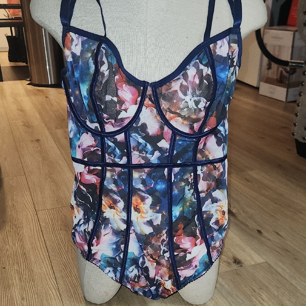 Blue and Pink Floral Bra with Adjustable Straps